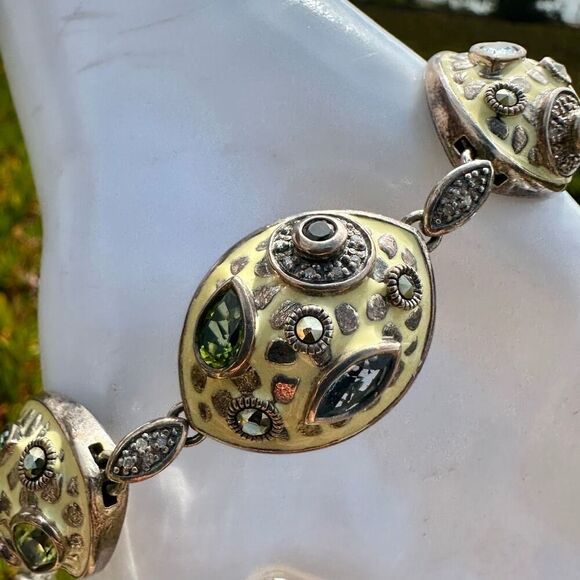 Chi by Carlos Falchi Sterling Silver Enamel & Natural Stone Statement Bracelet - Picture 6 of 10